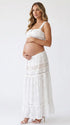 White Maternity Crop Top with Wide Crochet Lace Straps and Front Tie Detail | Bumplook