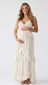 White Open Back Maternity Maxi Dress with Tie Back | Bumplook