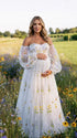 White Floral Embroidered Maternity Dress, Tulle Baby Shower Dress for Maternity Photoshoot, Pregnancy Announcement, Gender Reveal, Bridal Shower and Formal Events | Bumplook