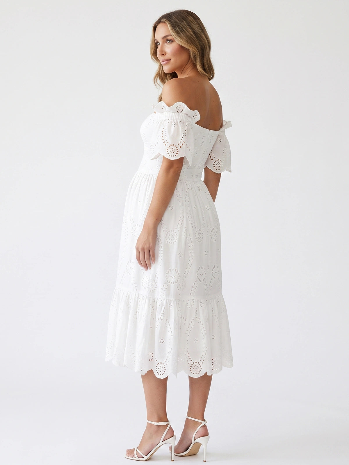 White Garden Party Maternity Dress for Baby Shower, Maternity Photoshoot and Spring Summer Events | Bumplook