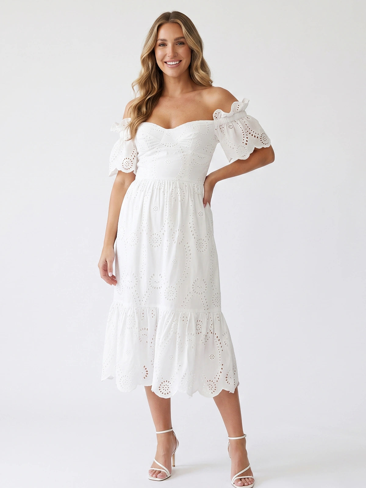 White Maternity Photoshoot Dress for Baby Shower, Pregnancy Announcement, Gender Reveal and Garden Party | Bumplook