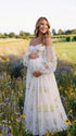 White Floral Embroidered Maternity Dress, Tulle Baby Shower Dress for Maternity Photoshoot, Pregnancy Announcement, Gender Reveal, Bridal Shower and Formal Events | Bumplook