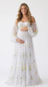 White Floral Embroidered Maternity Dress, Tulle Baby Shower Dress for Maternity Photoshoot, Pregnancy Announcement, Gender Reveal, Bridal Shower and Formal Events | Bumplook