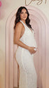 white maternity dress open back stretch bodycon summer baby shower gown