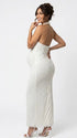 white halter backless maternity maxi dress sleeveless pregnancy photoshoot gown