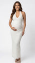 white halter backless maternity maxi dress sleeveless pregnancy photoshoot gown