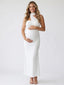 White Halter Ruched Bodycon Maternity Maxi Dress