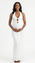 White halter deep V bodycon maternity maxi dress in milk silk fabric