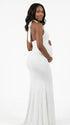 White halter deep V bodycon maternity maxi dress in milk silk fabric