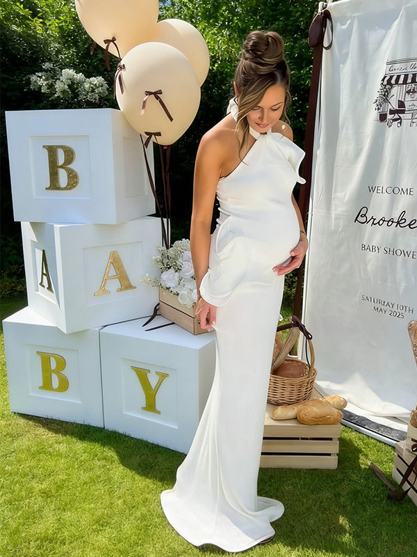 halter maternity dress fitted maxi for outdoor photoshoot