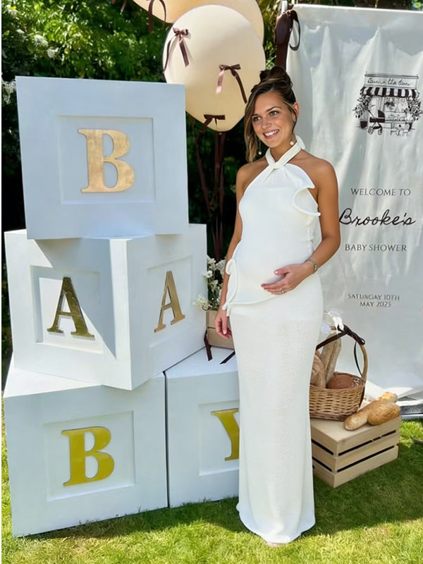 halter maternity dress fitted maxi for outdoor photoshoot