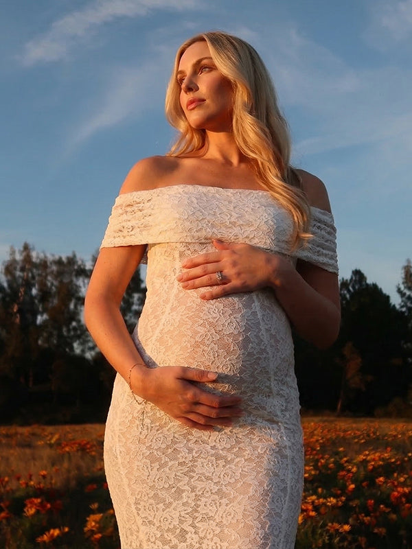 White Pregnancy Photoshoot Outfit – Maternity Maxi Dress