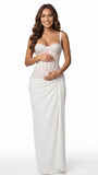 White Lace Corset Maternity Maxi Dress, Gender Reveal Dress for Baby Shower, Maternity Photoshoot, Pregnancy Announcement, Bridal Maternity Photos, Wedding Guest, Formal Events | Bumplook