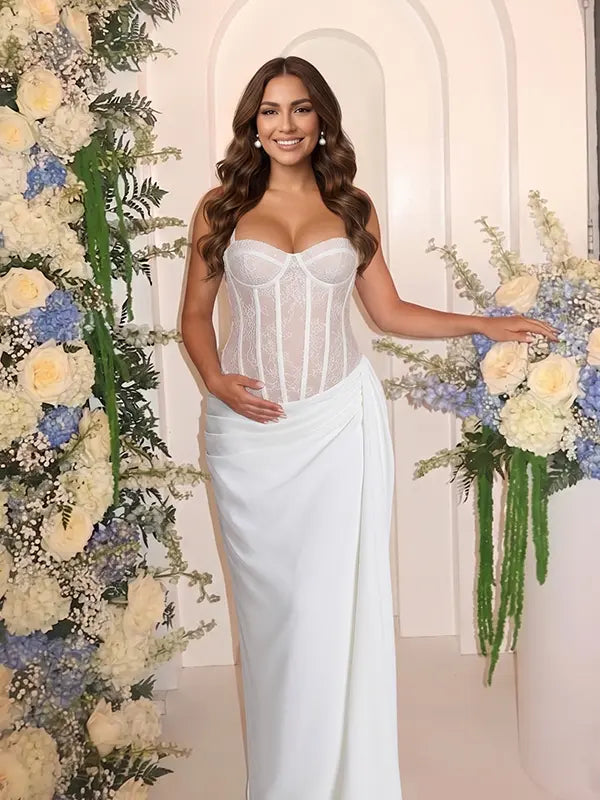 White Lace Corset Maternity Maxi Dress, Gender Reveal Dress for Baby Shower, Maternity Photoshoot, Pregnancy Announcement, Bridal Maternity Photos, Wedding Guest, Formal Events | Bumplook