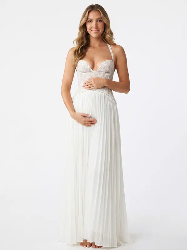 White Maternity Dress, Lace Corset Pregnancy Gown for Baby Shower, Maternity Photoshoot, Gender Reveal, Pregnancy Announcement, Wedding Guest, Bridal Shower, Formal Events | Bumplook