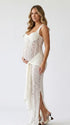 white lace corset maternity maxi dress with mermaid silhouette and sweetheart neckline