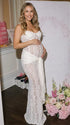 white lace corset maternity maxi dress with mermaid silhouette and sweetheart neckline