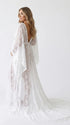 White Lace Maternity Gown with Bell Sleeves, Pregnancy Dress for Baby Shower, Maternity Photoshoot, Pregnancy Announcement, Bridal Shower, Formal Events | Bumplook
