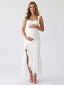 White Lace Ruffle Maternity Dress