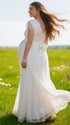 White boho maternity maxi dress for baby shower,photoshoot,gender reveal-back view