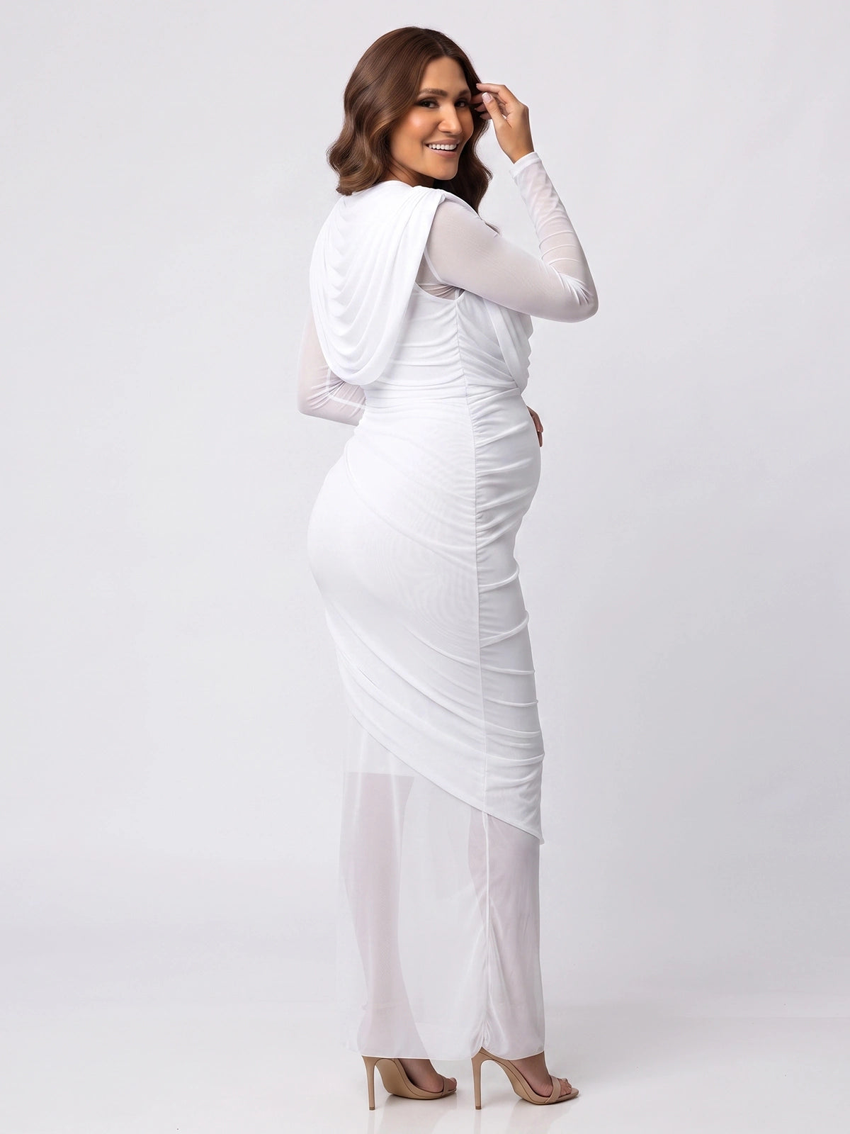 White Pregnancy Announcement Dress, Maternity Photoshoot Gown for Baby Shower, Gender Reveal, Wedding Guest, Bridal Shower, Formal Events | Bumplook