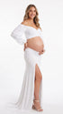 White Off Shoulder Maternity Crop Top, Long Sleeve Pregnancy Photoshoot Top for Maternity Portraits | Bumplook