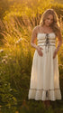 White Contrast Bow Maternity Dress with Smocked Bodice | Bumplook