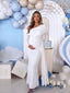 White Off Shoulder Long Sleeve Maternity Photoshoot Dress
