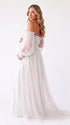 White Long Sleeve Maternity Photoshoot Gown, Swiss Dot Dress for Baby Shower, Pregnancy Announcement, Bridal Shower, Gender Reveal, Formal Events | Bumplook
