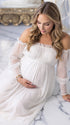 White Maternity Gown, Long Sleeve Pregnancy Dress for Baby Shower, Maternity Photoshoot, Gender Reveal, Pregnancy Announcement, Formal Events | Bumplook