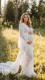 White Boho Maternity Photoshoot Dress, Lace Pregnancy Gown for Baby Shower, Maternity Photoshoot, Pregnancy Announcement, Bridal Shower, Formal Events | Bumplook