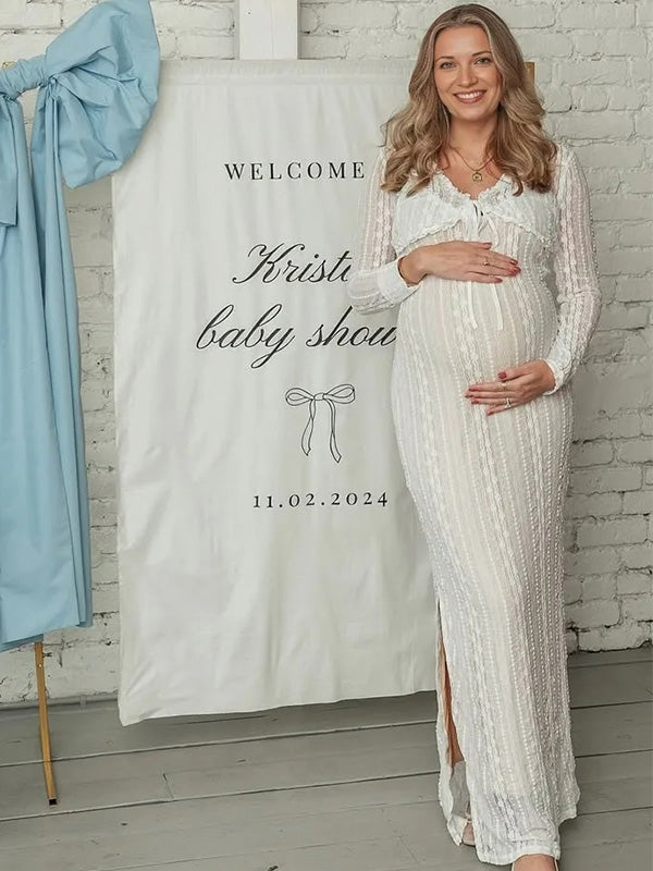 Chic-Two-Piece Lace Maternity Maxi Dress with Cardigan