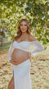 White Maternity Crop Top and Skirt, Two Piece Pregnancy Photoshoot Outfit for Studio Maternity Portraits | Bumplook