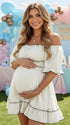 White Puff Sleeves Maternity Mini Dress – Baby Shower Photoshoot Dress