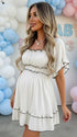 White Puff Sleeves Maternity Mini Dress – Baby Shower Photoshoot Dress
