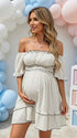 White Puff Sleeves Maternity Mini Dress – Baby Shower Photoshoot Dress