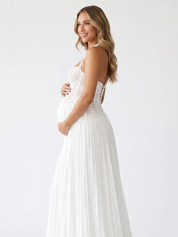 White Maternity Gown, Lace Up Corset Pregnancy Dress for Baby Shower, Maternity Photoshoot, Pregnancy Announcement, Bridal Shower, Wedding Events, Formal Events | Bumplook