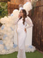 White Draped Ruched Maternity Dress with Sheer Sleeves