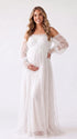 White Off Shoulder Maternity Dress, Swiss Dot Gown for Maternity Photoshoot, Baby Shower, Pregnancy Announcement, Bridal Shower, Formal Events | Bumplook