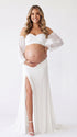White Maternity Maxi Skirt with High Slit, Two Piece Maternity Photoshoot Outfit for Pregnancy Portraits | Bumplook