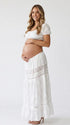 White Off Shoulder Maternity Crop Top with Puff Sleeves and Embroidered Detail | Bumplook