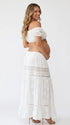 White Cotton Embroidered Maternity Maxi Skirt with Crochet Lace Detail | Bumplook