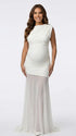 white mesh panel maternity maxi dress asymmetrical bodycon pregnancy gown