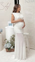white elegant maternity dress mesh patchwork bodycon photoshoot gown for baby shower