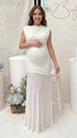 white elegant maternity dress mesh patchwork bodycon photoshoot gown for baby shower