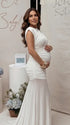 white elegant maternity dress mesh patchwork bodycon photoshoot gown for baby shower