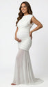 white mesh panel maternity maxi dress asymmetrical bodycon pregnancy gown