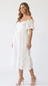 White Baby Shower Maternity Dress, Eyelet Midi Dress for Maternity Photoshoot and Bridal Shower | Bumplook