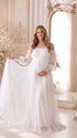 White Swiss Dot Maternity Dress, Off Shoulder Gown for Baby Shower, Maternity Photoshoot, Pregnancy Announcement, Bridal Shower, Formal Events | Bumplook
