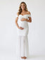 White Off Shoulder Ruched Maternity Maxi Dress